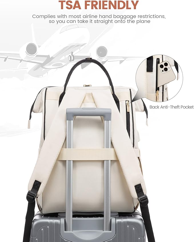 LOVEOVOOK 18Inch Laptop Backpack for Women, Large Capacity Travel Backpack with USB Charging Port, Waterproof Work Backpack for Business, College, Nursing & Airline Travel,White Black