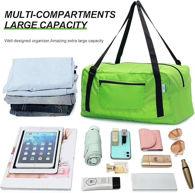 Foldable Travel Duffel Bag For Women & Men Luggage Great for Gym (Green)