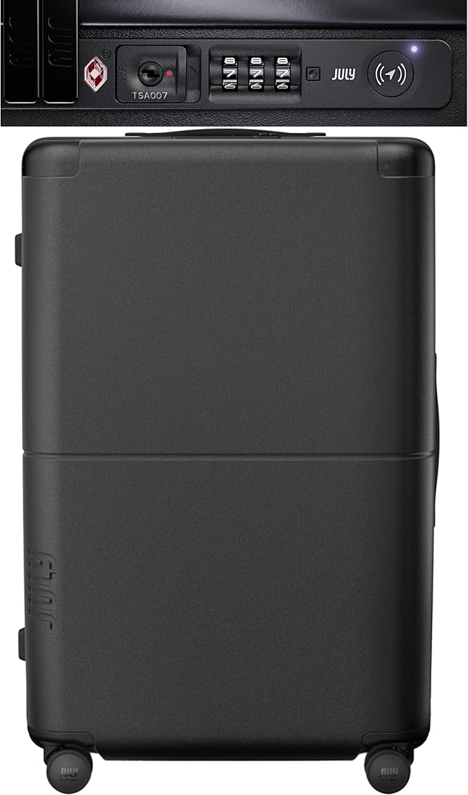 Checked Plus with CaseSafe - 28.75" Trackable TSA Lock Airline Approved Check In Luggage with Wheels, Rolling Suitcase for Men & Women - Silent Spinner Wheels, Y-Strap - Charcoal