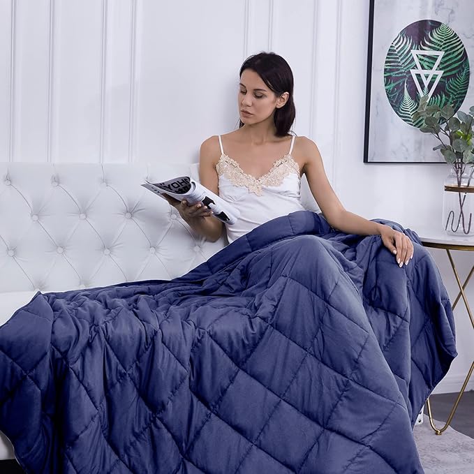 L'AGRATY Weighted Blanket - 80"x87" 20lbs Cooling Breathable Heavy Blanket Microfiber Material with Glass Beads for Adult All-Season Summer Fall Winter Soft Thick Comfort