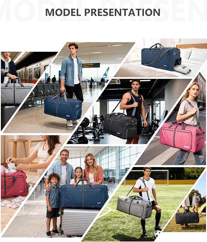 Gonex 40L 60L 80L 100L 150L Large Foldable Travel Duffle Bag with Shoes Compartment, Packable Lightweight Water Repellent Duffel Bag for Camping Gym Weekender Bag