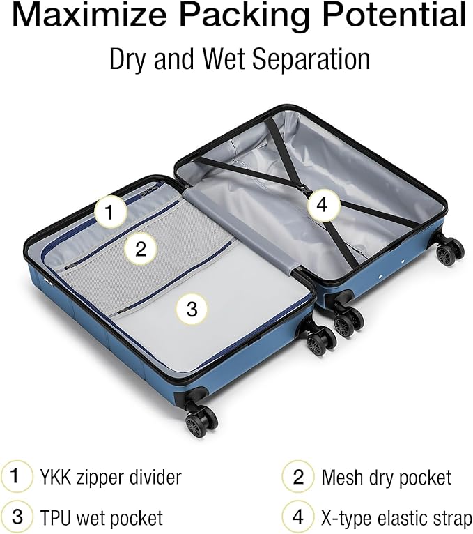 KYME Carry On Luggage 22x14x9 Airline Approved Hardshell Carry On Suitcases with Wheels Travel Rolling 20 Inch Luggage with Cup Holder for Women Men,Carry-on Blue