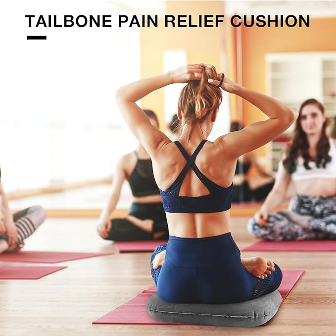 Leinuosen 1 Pcs Inflatable Seat Cushion 18.1'' x 15.7'' x 4.7'' Portable Lift Donut Pillow Height Adjustable Hemorrhoid Pillow for Tailbone Back Pain Bed Sore Home Car Chair Wheelchair Sitting (Grey)