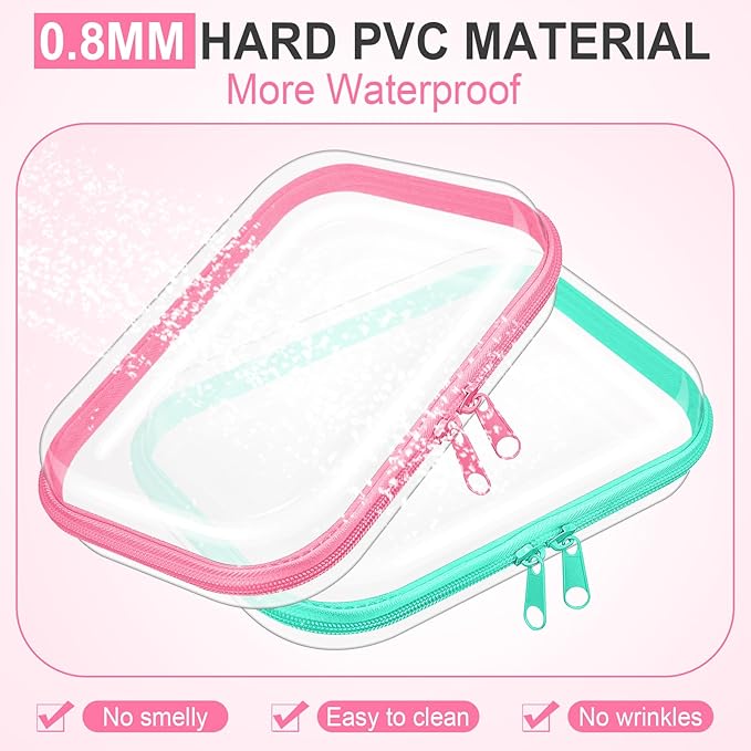 Sanwuta 6 Pcs Clear Hard Zipper Case Plastic Zipper Pouches Transparent Makeup Bag Pencil Case Pouches Toiletry Diaper Bag for Travel Toy Storage Organizer Bins(Colorful,7.09 x 5.12 x 2 Inch)