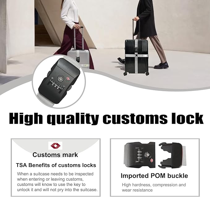 Luggage Straps TAS,Travel Strap with Name tag,Easy to Identify,Luggage Straps TSA Approved with Lock,Combination Luggage Lock with Adjustable Length,Compatible with 20-34 inch Luggage(Grey 1 Pack)