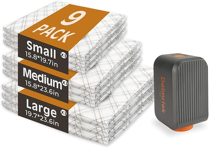 Travel Vacuum Storage Bags with USB Electric Pump, 9 Pack Compression Seal Bags for Luggage and Suitcase, Space Saver for Clothes and Clothing