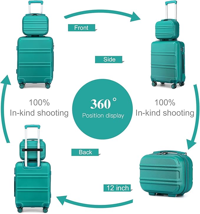 Kono Carry On Luggage Set Airline Approved Lightweight PC+ABS Carry On Suitcase with TSA Lock Spinner Wheels Durable Luggage Hardside Teal