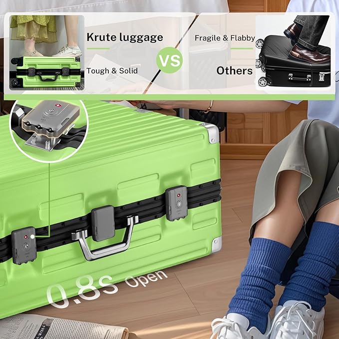 Krute Aluminum Frame Luggage 28 Inch Checked Suitcase with Spinner Wheels TSA Approved No Zipper Hard Shell Luggage PC+ABS Travel Suitcase