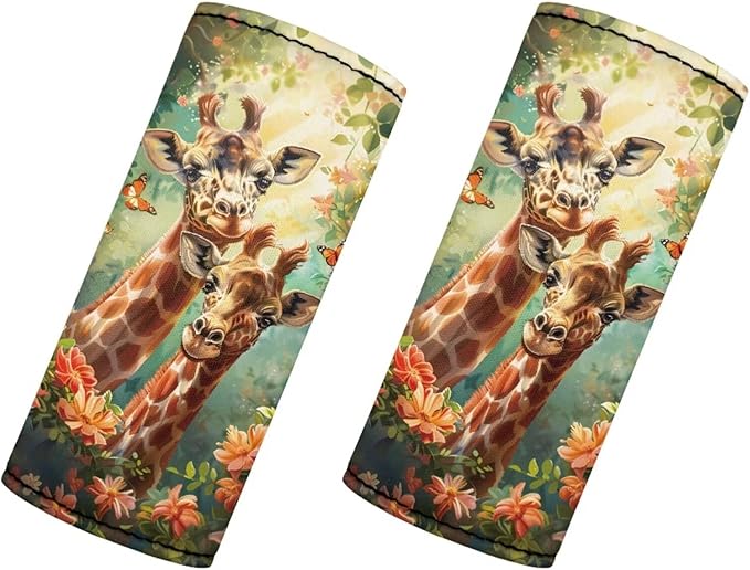 BIGCARJOB Giraffe Luggage Handle Wrap Set for Suitcase 2 Pack Animal Print Suitcase Identifier Protective Cover Trolley Case Grip Replacement Luggage Handle Cover Travel Bags