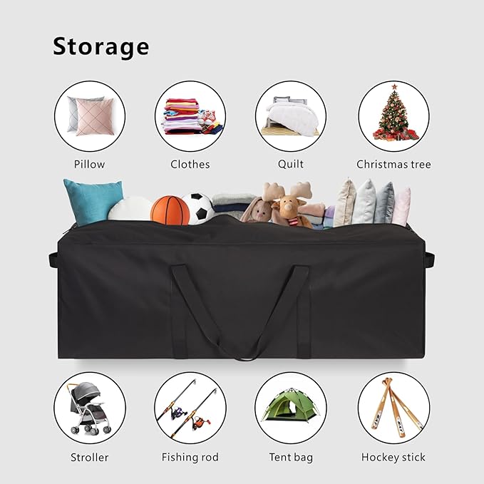 TOPDesign 1-Pack 58 Inch Extra Extra Large Zippered Duffel Bag for Travel Camping Sports Equipment Storage, Waterproof Foldable Luggage Bag with Padded Handles (Black)