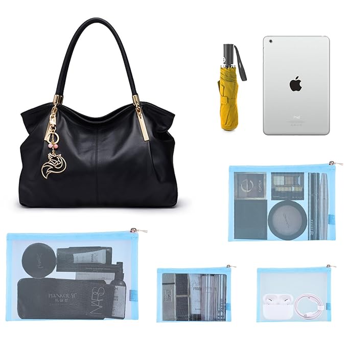 EASYFUN Mesh Pouch, Make up Bag with Zipper Cosmetic Organizer Pouch for Daily or Travel to Keep Small Items, 4 PCS Blue