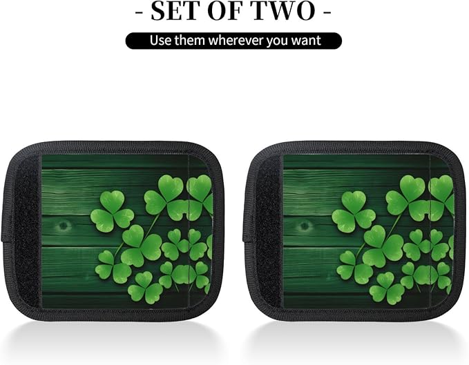 Green Clovers Wood Handle Wrap 2 Pieces, St Patrick's Day Soft Handle Grip for Women Men Travel Luggage Outdoor Bag Markers Décor