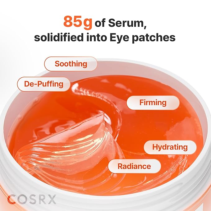 COSRX 5-PDRN Complex Collagen Gel Eye Patches for the look of Dark Circles and Uneven tone, Radiance Care for Tired Under-Eyes with Salmon DNA & Vitamin C, Korean Skincare, 60 Under Eye Patches