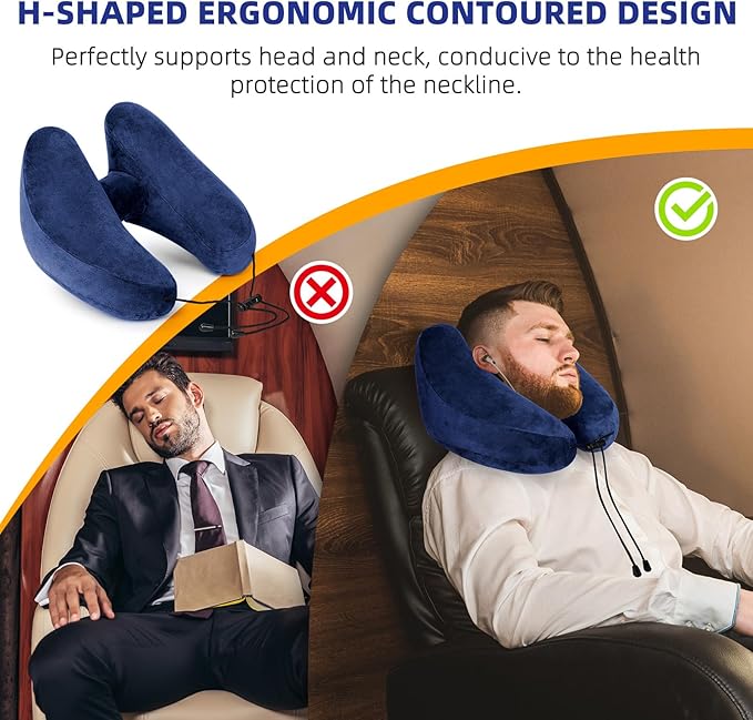 Rewondah Inflatable Travel Pillow, H-Shape Inflatable Neck Pillow for Traveling on Plane, Washable Cover Travel Pillow Airplane Pillow for Neck Support, Blow up Neck Pillows for Air Travel