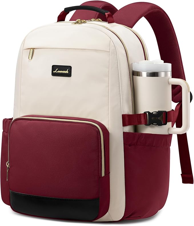 LOVEVOOK Laptop Backpack for Women with Pouch Pocket for Large Capacity Cup,17 Inch Teacher Nurse College Work Backpack Purse,Waterproof Laptop Bag Computer Back Pack for Travel, Beige-Red-Black