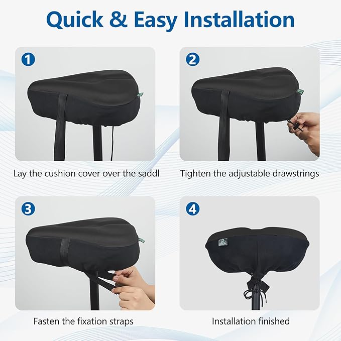 Zacro Bike Seat Cushion - Gel Padded Bike Seat Cover for Men Women Comfort, Extra Soft Exercise Bicycle Seat Compatible with Peloton, Outdoor & Indoor Bike Saddles