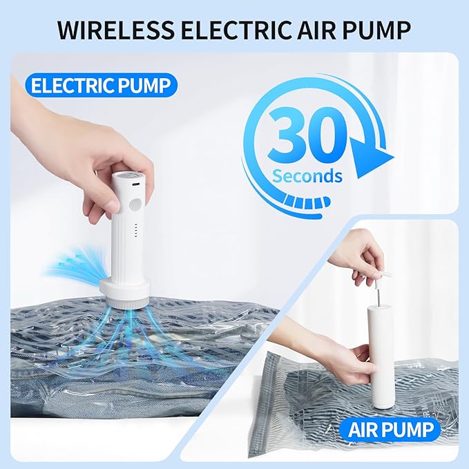 20 PCS Vacuum Seal Bags for Clothing with Electric Air Pump, Compression Space Saver, Vacuum Storage Bags for Luggage, Travel, Blankets, Pillows, Bedding and Moving, Hand Pump Included