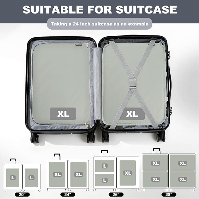Compression Packing Cubes for Travel Essentials, 2 Pack Expandable Travel Cubes for Packing Bags Suitcase Organizer, Grey