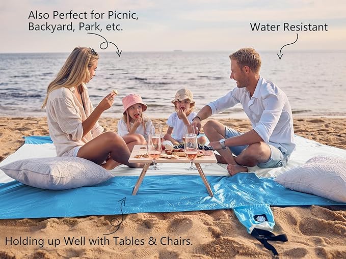 WEKAPO Beach Blanket Sandproof Waterproof, Extra Large Beach Mat, Oversized & Compact Sand Free, Quick Drying Beach Essentials for Vacation, Cruise, Picnic & Camping with Stakes