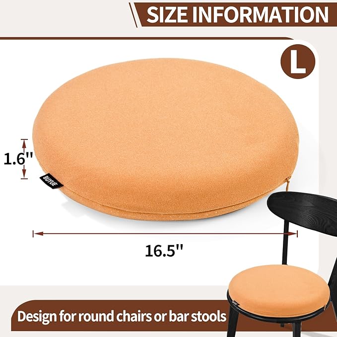 BUYUE Memory Foam Seat Cushion, Dia 16.5" Soft Velvet Round Stool Cushion Anti-Slip Chair Pads, L, Orange