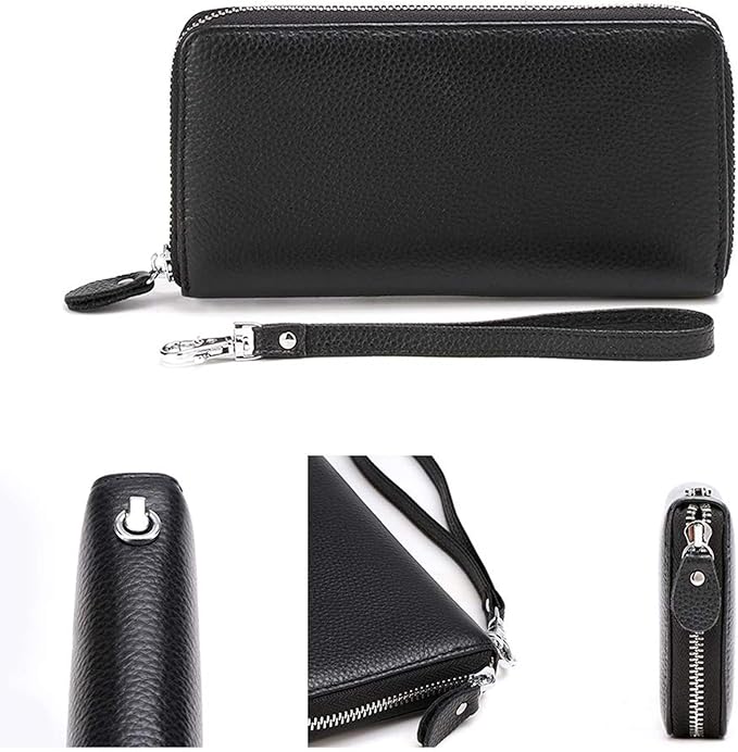 Moflycom Womens Wallet RFID Blocking Genuine Leather Zip Around Wallet Clutch Wristlet Travel Long Purse for Women