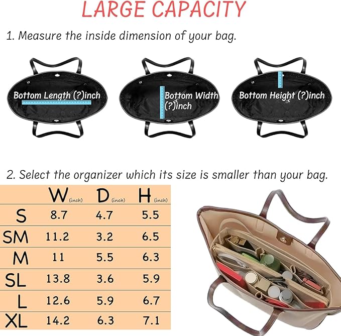 DailyPlus Purse Organizer Insert with Zipper Felt Bag Organizer Handbag Organizer Insert Bag in Bag Organizer with Key Chain for Tote Purse Bag Beige Slender-Medium