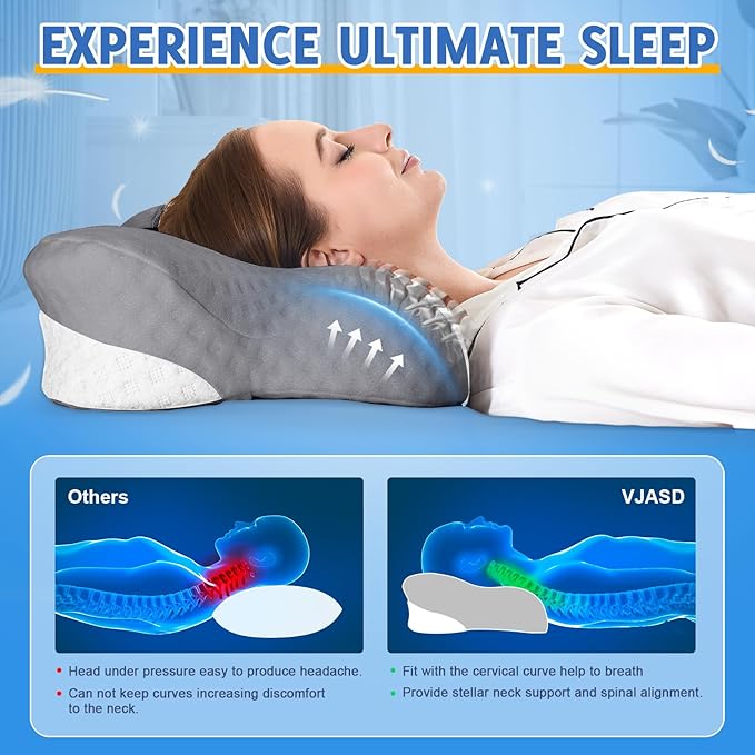 Cervical Neck Pillows with Memory Foam - Neck Pillows for Pain Relief Contour Memory Foam Pillows Ergonomic Neck Support - Adjustable Orthopedic Bed Pillows with Breathable Pillowcase for Sleeping