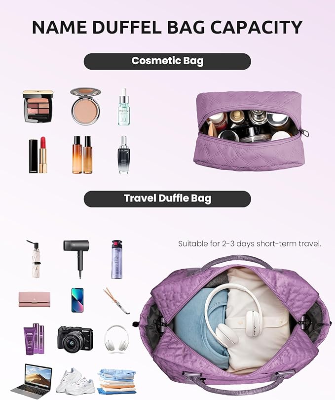 Gifts for Mom-Initial Duffle Bag with Shoe Compartment, Personalized Weekender Bag, Monogram Overnight Bag, Letter Travel Bag with Makeup Bag，Personalized Gifts Idea for Women Her (Letter F)