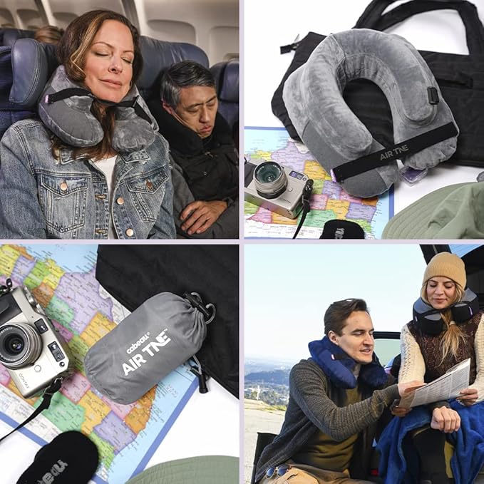 Cabeau Inflatable Travel Pillow – Air TNE – Adjustable, Lightweight, and Supportive for Sleeping on Airplanes, Trains, and Cars– Customized Fit and Compact Carrying Case (Slate Grey)