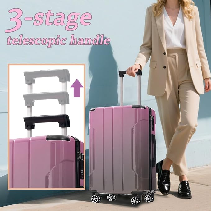 Merax Luggage Set 3 Piece Glossy PC Suitcases with Spinner Wheels, Built-In TSA Lock, 20" Carry-On Airline Approved 24" Checked Luggage, Foldable Duffel Bag for Travel (Gradient Color)