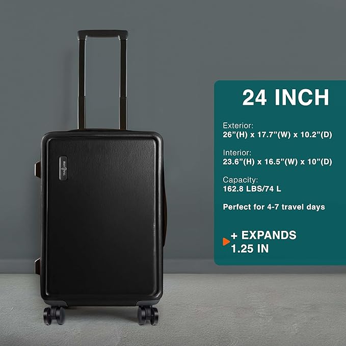 Luggage Sets 3 Piece, 20 Inch Carry on Luggage and 24 Inch Suitcases with Wheels Spinner, Durable Hard Shell Suitcase Set, Expandable Travel Suitcase, Black