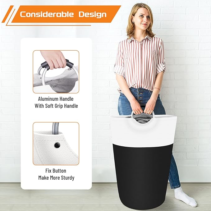 BlissTotes Laundry Basket, Laundry Hamper, Collapsible Laundry Baskets, Dirty Clothes Hamper, Waterproof Laundry Basket with Foam Protected Aluminum Handles for College Dorm, Family 115L (Black)
