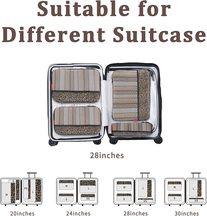 U+U 4 Set Compression Packing Cubes - Ultralight Travel Organizers, Space-Saving Suitcase Organizer, Expandable Packing Cubes for Travel, Business Trip and Family Vacation (Leopard)