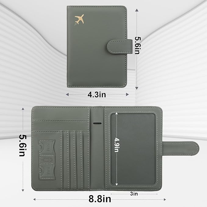 GOAUS Passport Holder for Travel with AirTag Slot Cards Cash Pocket, Faux Leather Travle Wallet Gifts for Women Men RFID Blocking Book Case Green, AirTag Not Included