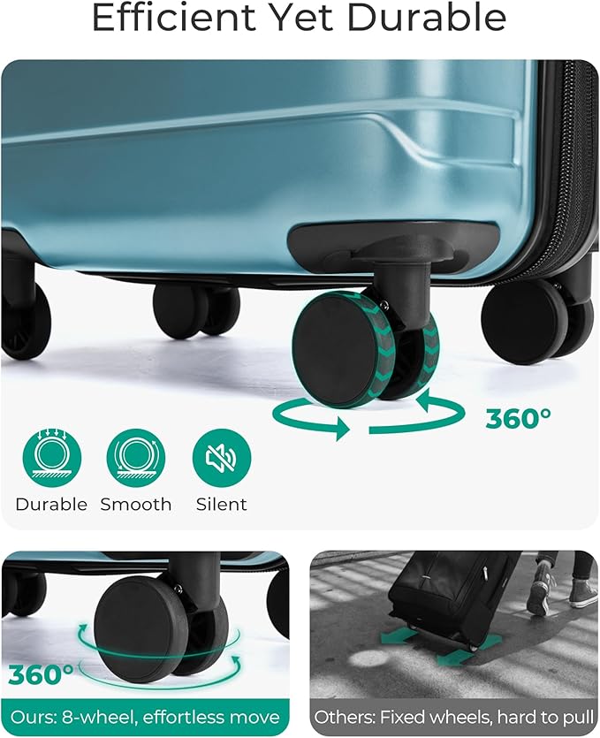 BAGSMART Carry On Luggage 22x14x9 Airline Approved with Spinner Wheels,Lightweight 20 Inch Luggage with TSA Lock,Expandable Hard Shell Carry On Suitcases for Men Women,Teal Blue