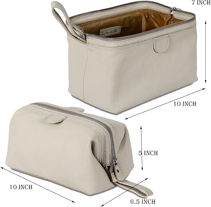 KomalC Premium Buffalo Leather Toiletry Bag for Men & Women With Water resistant Lining, Grooming Travel Pouch, Unisex Wash Bag for Toiletries, Gifts for Men and Women