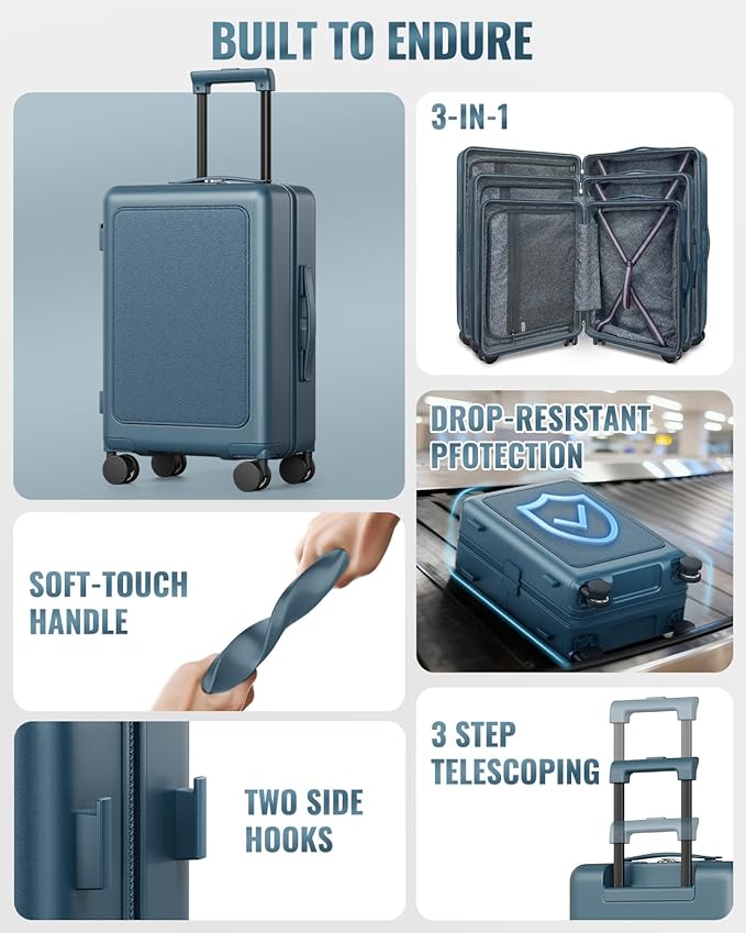 Joyway Luggage Sets 3 Piece with Spinner Wheels, Carry On Luggage 20In with ABS+PC Hardshell, Lightweight Suitcase Set with TSA Lock and Pressure-resistant Frame, 20/24/28 Inch, Blue