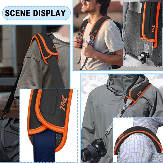 ZINZ 2-Pack Universal Shoulder Pad with Ultra thick Cushion for Bag Luggage Bag Crossbody, Plus Long & Anti-Slip & Breathable,Gray&Orange-2Pack