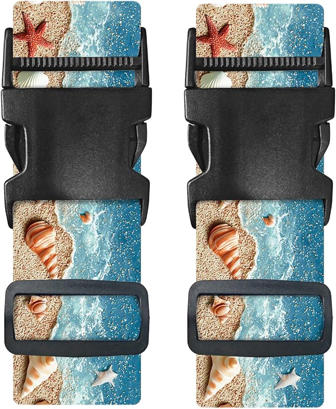 Nuxovilar Luggage Straps of 2 Set Beach Shells Starfish Pattern, 1.96x90.5 inches - Luggage Straps for Suitcases, Perfect for Beach Trips, Summer Travel, Vacations