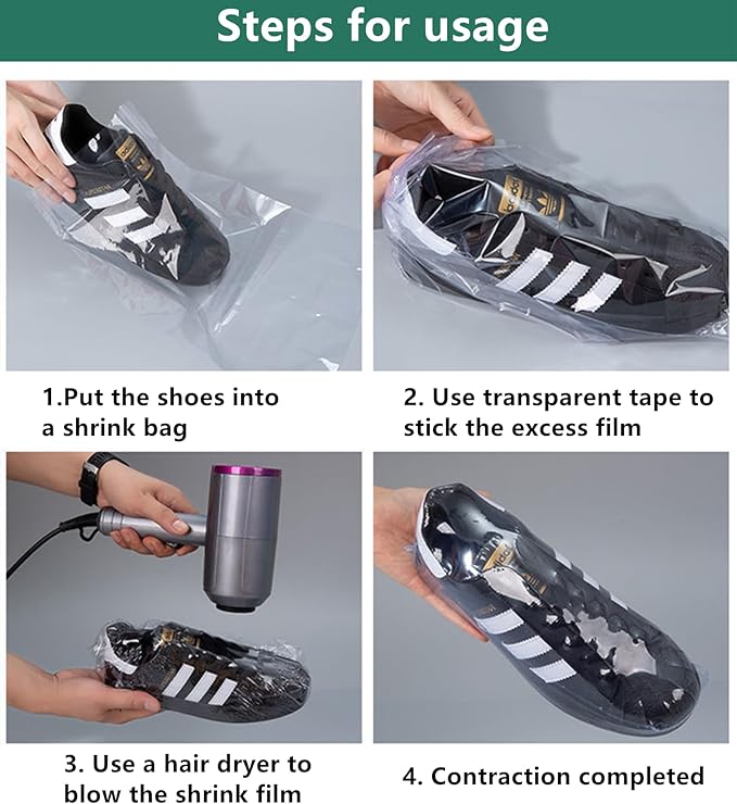 200-Pack Shoe Shrink Wrap Bags - 11x18 Inches Sneaker Heat Shrink Wrap for Men & Women - Shoe Organizer Bags to Prevent Sole Yellowing & Keep Dust Away (shoe bag-200PCS)