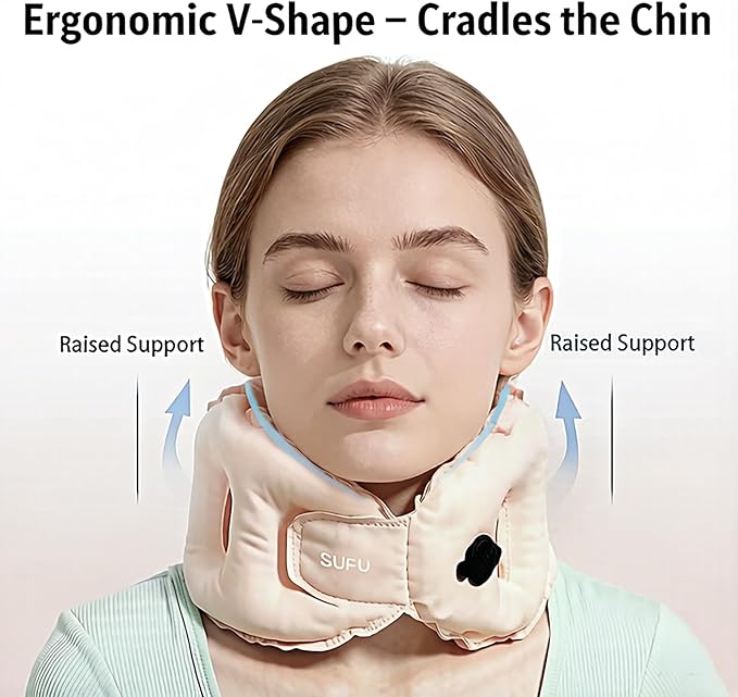 SUFU Ultra-Light Travel Neck Pillow - 68g Lighter Than Phone, 360° Neck Support, Adjustable Softness, 2-in-1 Inflation & Storage, Ideal for Airplane/Business Travel,Pink