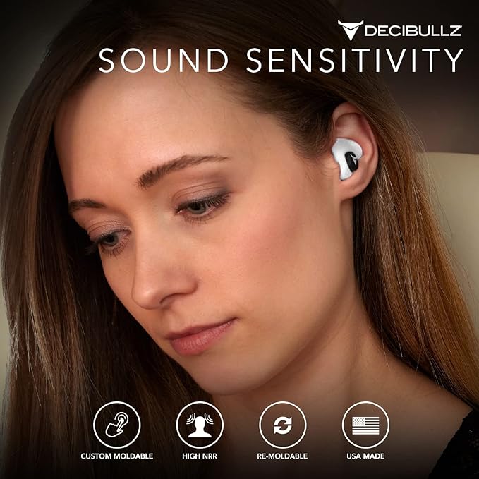Decibullz 25-Decibel Noise-Reduction Earplugs for Hearing Protection, Custom-Molded Reusable Earplugs for Noise Sensitivity & Flights, White