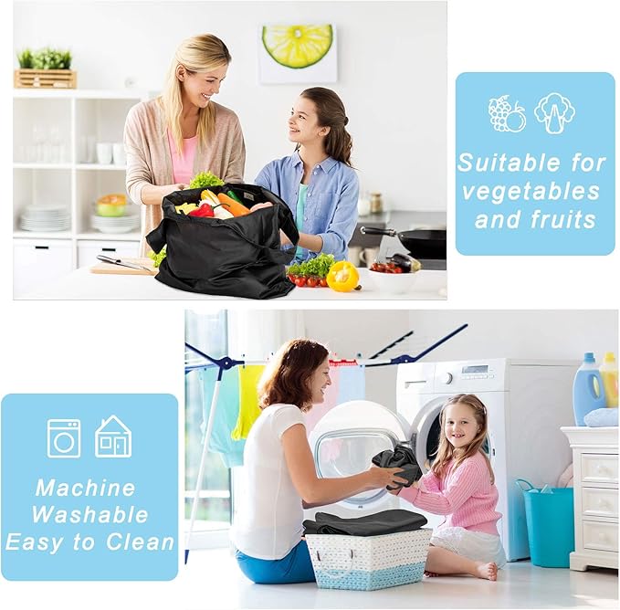 Large Reusable Bags Shopping Washable Foldable 6 Pack Grocery Bags Heavy Duty Lightweight Folding Gift Tote Bags Durable Polyester Black