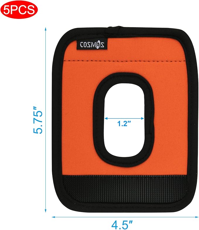 Cosmos 5 Pcs Neoprene Luggage Handle Wrap Soft Grip Handle Cover Luggage Identifier with Hollow Design for Push-Button Handle Trolley Handle and Travel Suitcase Trolley Case (Fluorescent Orange)