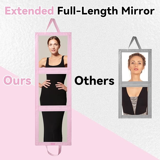 ROYALAY Foldable Full Length Mirror with Handle - 47 * 13in Portable Travel & Backstage Mirror (Pink)