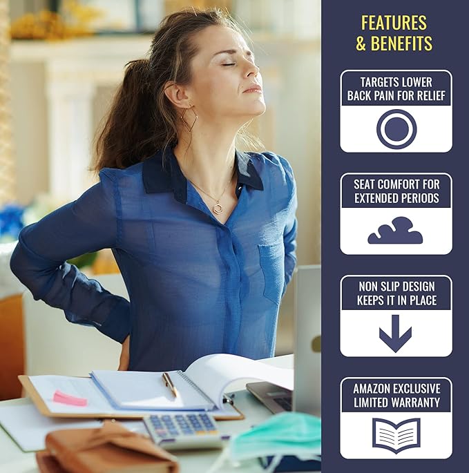 DMI Sloping Back Foam Seat Cushion for Coccyx Pain Relief, For Use with Chairs and Wheelchairs, With Cover, FSA HSA Eligible, 16 x 18 x 2 – 4 Inches, Navy.