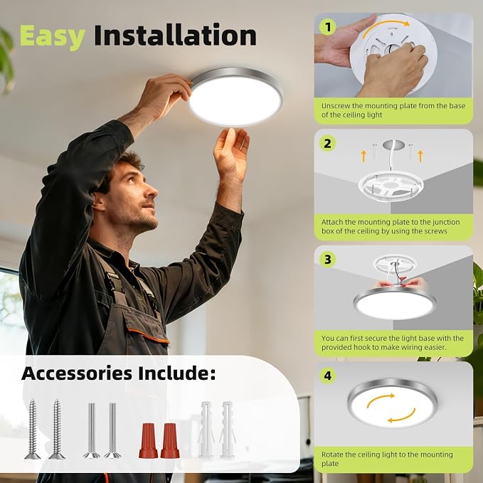 hepside 4PACK Flush Mount LED Ceiling Light Fixture,5 Color Temperature Options Closet Light Fixture,Small Round Slim Surface Ceiling Lamp for Hallway,Bathroom,Bedroom,Kitchen,Interior
