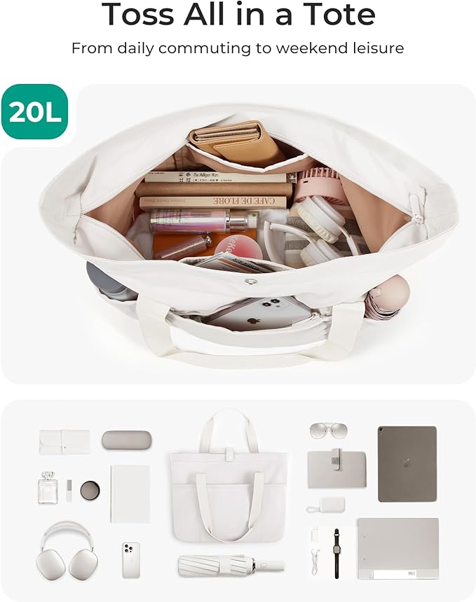 BAGSMART Tote Bag for Women, Foldable Tote Bag With Zipper Travel Large Shoulder Bag Handbag for Work