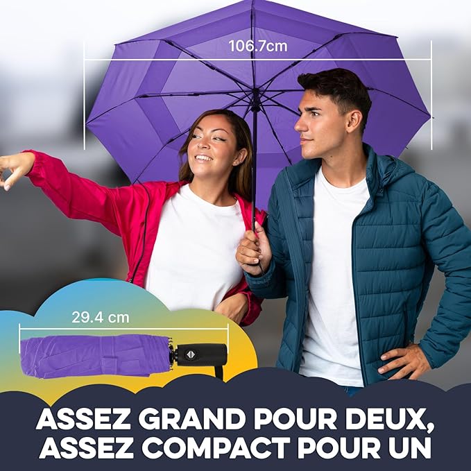 ZENO Travel Umbrella Compact - Small Umbrella for Backpack & Purse, Portable Automatic Umbrellas for Rain, Windproof, Reinforced Fiberglass Ribs, Water-Repellent Teflon