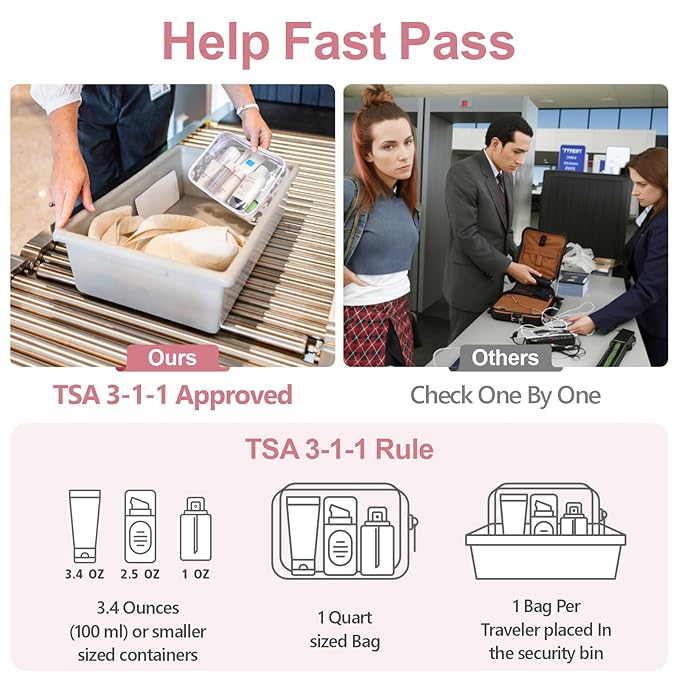 F-color TSA Approved Toiletry Bag 3 Pack Medium - Clear Makeup Bag Travel Quart Size for Women Men, Clear Cosmetic Bag Airport Airline Compliant Carry on Bag, Flower Print